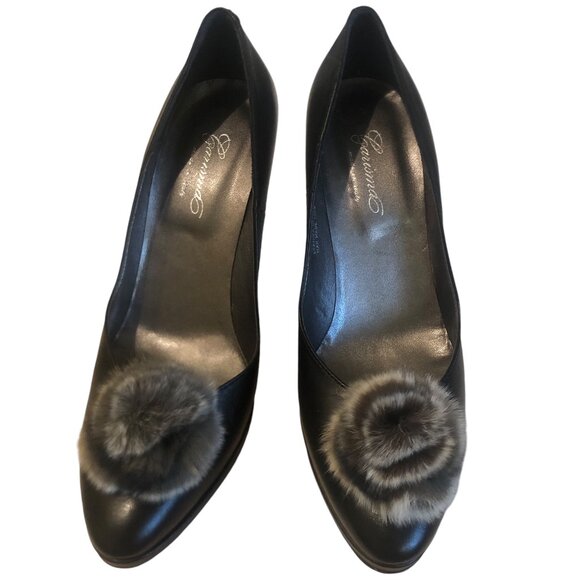 NEW (NWOT) Carisma Italian black leather platform pumps w/ gray fur sz 9 - Picture 2 of 15